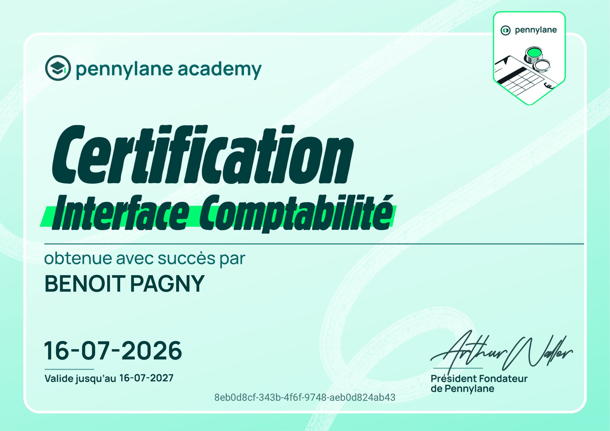 Certification Pennylane Academy · Interface Comptabilité · Benoit Pagny · 16/07/2026